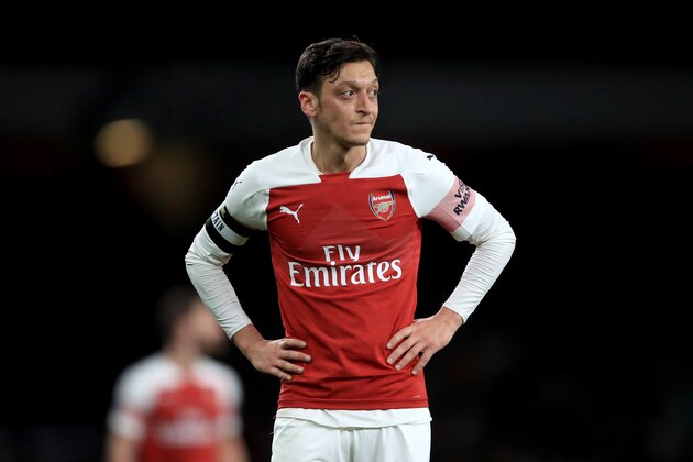 LONDON, ENGLAND - APRIL 01: Mesut Ozil of Arsenal reacts during the Premier League match between Arsenal FC and Newcastle United at Emirates Stadium on April 1, 2019 in London, United Kingdom. (Photo by Marc Atkins/Getty Images)