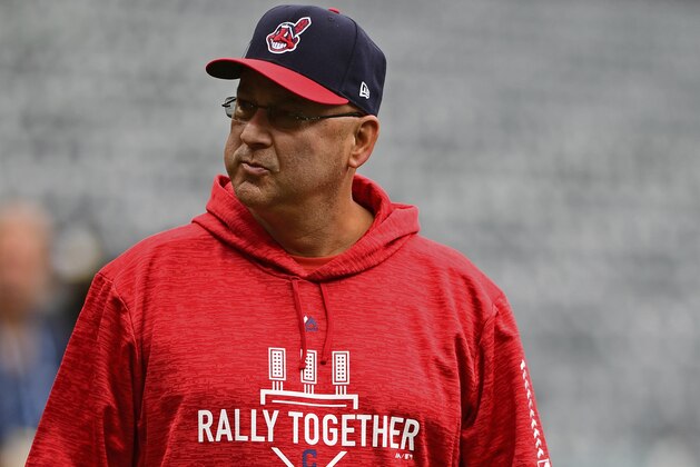 Cleveland Indians manager Terry Francona watches a baseball team workout, Tuesday, Oct. 2, 2018, in Cleveland. The Indians will play the Houston Astros Friday in Game 1 of the AL Division Series. (AP Photo/David Dermer)