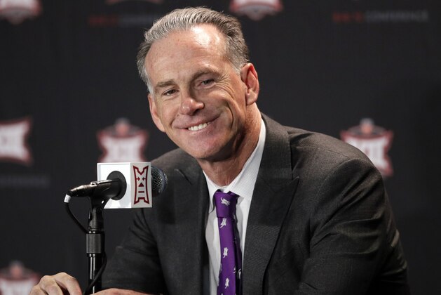 TCU coach Jamie Dixon smiles during the Big 12 conference NCAA basketball media day in Kansas City, Mo., Wednesday, Oct. 24, 2018. (AP Photo/Orlin Wagner)
