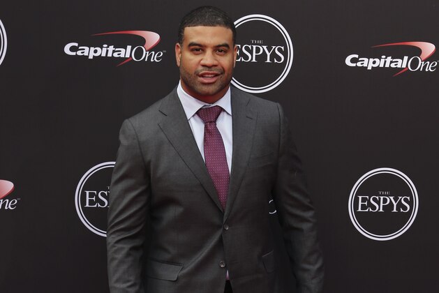 FILE - In this July 18, 2018, file photo, former NFL football player Shawne Merriman arrives at the ESPY Awards in Los Angeles. The former NFL linebacker known as