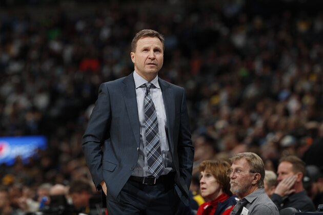 Washington Wizards head coach Scott Brooks in the first half of an NBA basketball game Sunday, March 31, 2019, in Denver. (AP Photo/David Zalubowski)