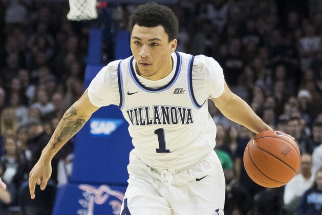 Villanova's Jahvon Quinerly in action during the first half of an NCAA college basketball game against Seton Hall, Sunday, Jan. 27, 2019, in Philadelphia. Villanova won 80-52. (AP Photo/Chris Szagola)