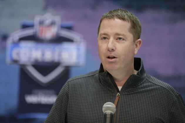 Detroit Lions general manager Bob Quinn speaks during a press conference at the NFL football scouting combine in Indianapolis, Wednesday, Feb. 27, 2019. (AP Photo/Michael Conroy)