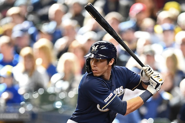 MILWAUKEE, WISCONSIN - MARCH 31:  Christian Yelich #22 of the Milwaukee Brewers at bat during a game against the St. Louis Cardinals at Miller Park on March 31, 2019 in Milwaukee, Wisconsin. (Photo by Stacy Revere/Getty Images)