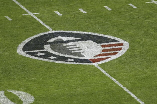 AAF field logo before of an AAF football game between the Atlanta Legends and San Diego Fleet, Sunday, Feb. 17, 2019, at SDCCU Stadium in San Diego, Calif. (Peter Joneleit via AP Photo)