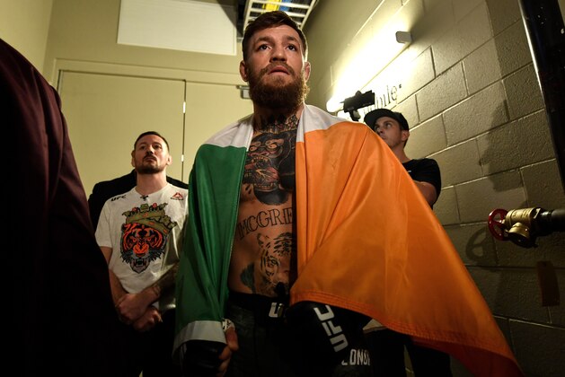 LAS VEGAS, NV - OCTOBER 06:  Conor McGregor of Ireland prepares to enter the Octagon before facing Khabib Nurmagomedov of Russia in their UFC lightweight championship bout during the UFC 229 event inside T-Mobile Arena on October 6, 2018 in Las Vegas, Nevada. (Photo by Brandon Magnus/Zuffa LLC/Zuffa LLC via Getty Images)