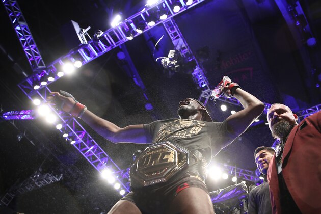 LAS VEGAS, NV - MARCH 02:  Jon Jones exits the octagon following his win against Anthony Smith in their UFC light heavyweight championship bout during the UFC 235 event at T-Mobile Arena on March 2, 2019 in Las Vegas, Nevada.  (Photo by Christian Petersen/Zuffa LLC/Zuffa LLC)