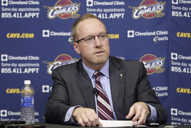 Cleveland Cavaliers general manager David Griffin answers questions during a news conference Tuesday, May 13, 2014, in Independence, Ohio. The Cavaliers fired coach Mike Brown for the second time.  The Cavs went 33-49 this season under Brown, who was first dismissed by owner Dan Gilbert following the 2010 season. (AP Photo)