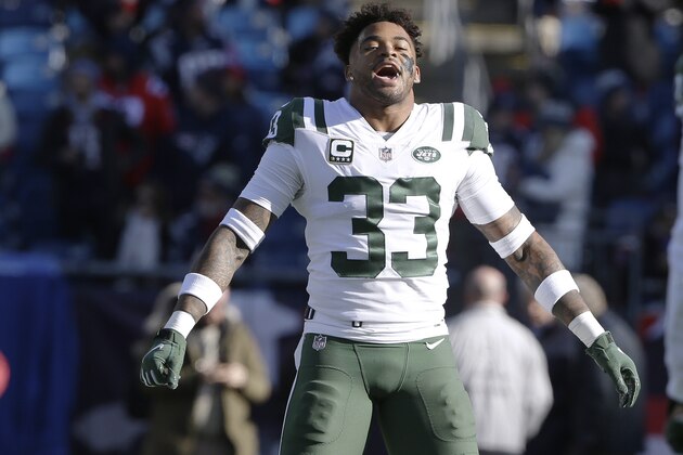 New York Jets safety Jamal Adams warms up before an NFL football game against the New England Patriots, Sunday, Dec. 30, 2018, in Foxborough, Mass. (AP Photo/Steven Senne)