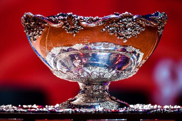 The Davis Cup trophy is displayed during the draw on the eve of the Davis Cup tennis final between France and Croatia at the Pierre Mauroy Stadium in Villeneuve-d'Ascq, northern France, on November 22, 2018. (Photo by DENIS CHARLET / AFP)        (Photo credit should read DENIS CHARLET/AFP/Getty Images)
