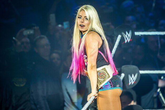 Alexa Bliss gestures in the ring during the WWE show at Zenith Arena on may 09, 2017 in Lille, France. / AFP PHOTO / PHILIPPE HUGUEN        (Photo credit should read PHILIPPE HUGUEN/AFP/Getty Images)