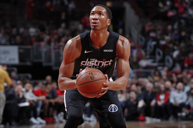 CHICAGO, IL - FEBRUARY 9: Wesley Johnson #4 of the Washington Wizards shoots a free-throw against the Chicago Bulls on February 9, 2019 at United Center in Chicago, Illinois. NOTE TO USER: User expressly acknowledges and agrees that, by downloading and or using this photograph, User is consenting to the terms and conditions of the Getty Images License Agreement. Mandatory Copyright Notice: Copyright 2019 NBAE (Photo by Jeff Haynes/NBAE via Getty Images)