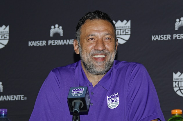 SACRAMENTO, CA - JUNE 23: GM Vlade Divac looks on as Marvin Bagley III of the Sacramento Kings is introduced to the media on June 23, 2018 at the Golden 1 Center in Sacramento, California. NOTE TO USER: User expressly acknowledges and agrees that, by downloading and/or using this Photograph, user is consenting to the terms and conditions of the Getty Images License Agreement. Mandatory Copyright Notice: Copyright 2017 NBAE (Photo by Rocky Widner/NBAE via Getty Images)Vlade Divac