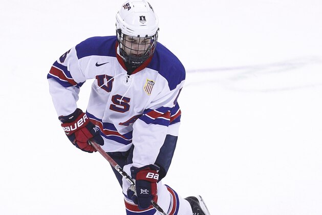 VANCOUVER , BC - JANUARY 4: Jack Hughes #6 of the United States skates against Russia during a semi-final game at the IIHF World Junior Championships at Rogers Arena on January 4, 2019 in Vancouver, British Columbia, Canada.  (Photo by Kevin Light/Getty Images)