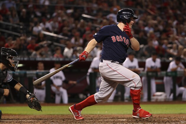 PHOENIX, ARIZONA - APRIL 05:  Brock Holt #12 of the Boston Red Sox bats against the Arizona Diamondbacks during the MLB game at Chase Field on April 05, 2019 in Phoenix, Arizona. The Diamondbacks defeated the Red Sox 15-8.  (Photo by Christian Petersen/Getty Images)