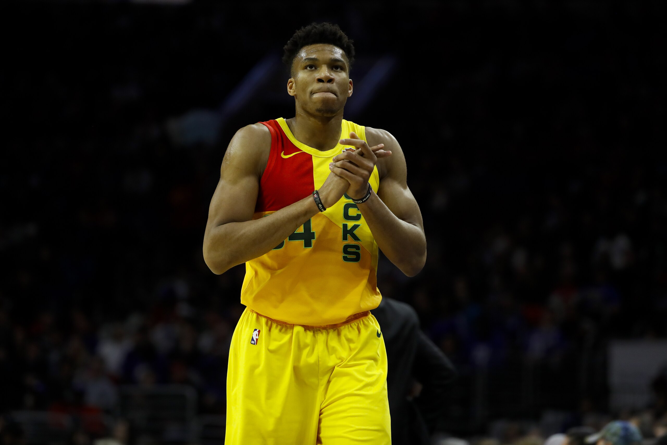 Milwaukee Bucks' Giannis Antetokounmpo in action during an NBA basketball game against the Philadelphia 76ers, Thursday, April 4, 2019, in Philadelphia. (AP Photo/Matt Slocum)