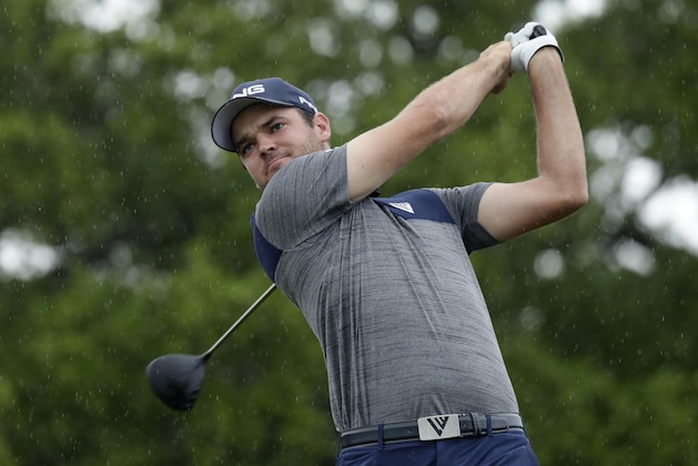 Corey Conners hits his drive on the second hole during the third round of the Texas Open golf tournament, Saturday, April 6, 2019, in San Antonio. (AP Photo/Eric Gay)