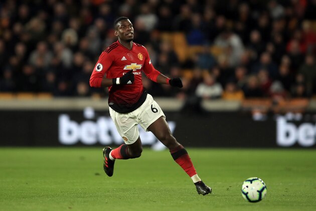 WOLVERHAMPTON, ENGLAND - APRIL 02:  Paul Pogba of Manchester United during the Premier League match between Wolverhampton Wanderers and Manchester United at Molineux on April 2, 2019 in Wolverhampton, United Kingdom. (Photo by Marc Atkins/Getty Images)
