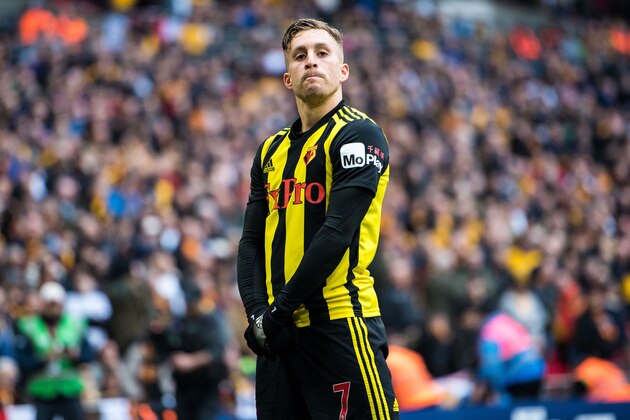 LONDON, ENGLAND - APRIL 07: Gerard Deulofeu of Watford celebrates after scoring his team's 3rd goal during the FA Cup Semi Final match between Watford and Wolverhampton Wanderers at Wembley Stadium on April 7, 2019 in London, England. (Photo by Sebastian Frej/MB Media/Getty Images)