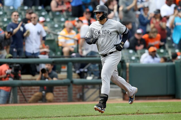 BALTIMORE, MARYLAND - APRIL 07: Gary Sanchez #24 of the New York Yankees rounds the bases after hitting a two run home run against the Baltimore Orioles in the third inning at Oriole Park at Camden Yards on April 07, 2019 in Baltimore, Maryland. (Photo by Rob Carr/Getty Images)