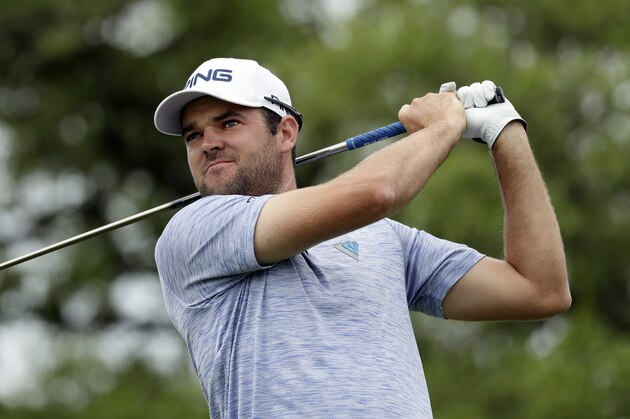 Corey Conners watches his drive on the second hole during the final round of the Texas Open golf tournament, Sunday, April 7, 2019, in San Antonio. (AP Photo/Eric Gay)