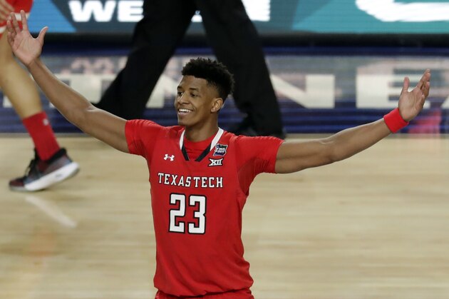 Texas Tech's Jarrett Culver (23) celebrates after defeating Michigan State 61-51 in the second half in the semifinals of the Final Four NCAA college basketball tournament, Saturday, April 6, 2019, in Minneapolis. (AP Photo/Matt York)