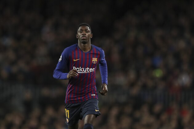 BARCELONA, SPAIN - MARCH 13: Ousmane Dembele of Barcelona looks on during the UEFA Champions League Round of 16 Second Leg match between FC Barcelona and Olympique Lyonnais at Nou Camp on March 13, 2019 in Barcelona, . (Photo by Maja Hitij/Getty Images)