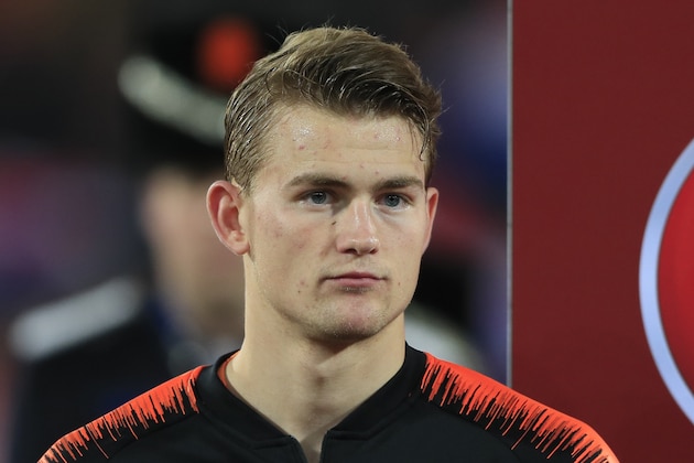 Netherlands' Matthijs de Ligt during the line up prior to their Euro 2020 group C qualifying soccer match between Netherlands and Belarus at the Feyenoord stadium in Rotterdam, Netherlands, Thursday, March 21, 2019. (AP Photo/Peter Dejong)