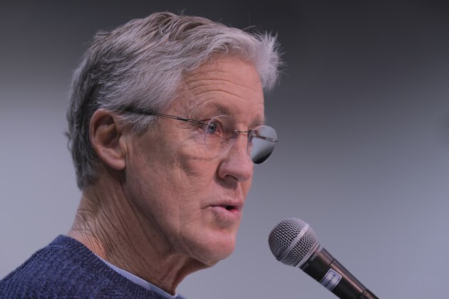 Seattle Seahawks head coach Pete Carroll speaks during a press conference at the NFL football scouting combine in Indianapolis, Thursday, Feb. 28, 2019. Purdue won 73-56. (AP Photo/AJ Mast)