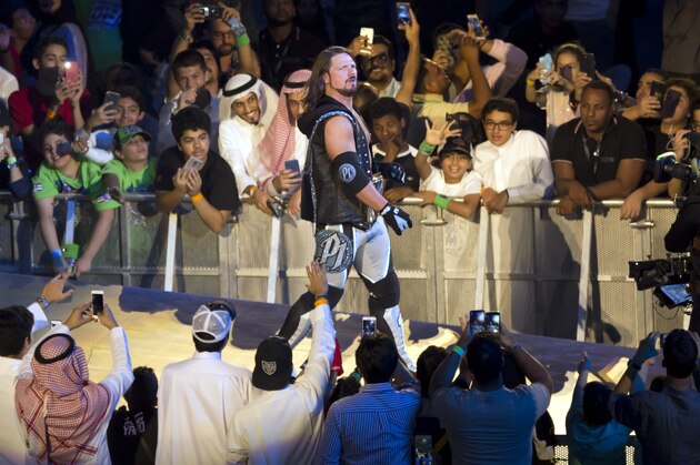 World Wrestling Entertainment star AJ Styles, is greeted by fans at the