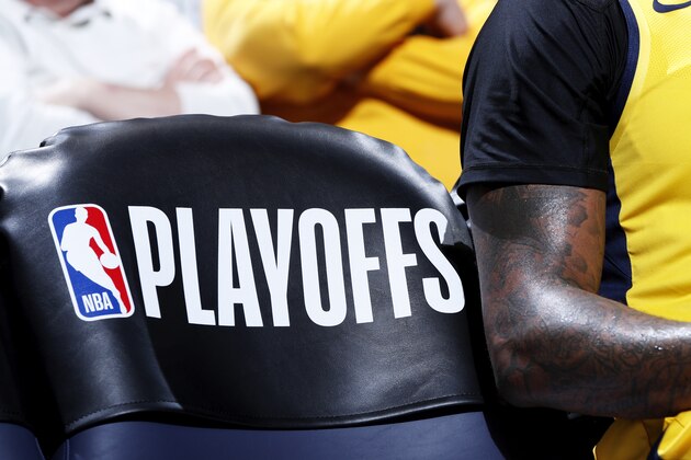 INDIANAPOLIS, IN - APRIL 22: General view of the NBA playoff logo on a seat during game four of the NBA Playoffs between the Indiana Pacers and the Cleveland Cavaliers at Bankers Life Fieldhouse on April 22, 2018 in Indianapolis, Indiana. The Cavaliers won 104-100. NOTE TO USER: User expressly acknowledges and agrees that, by downloading and or using the photograph, User is consenting to the terms and conditions of the Getty Images License Agreement. (Photo by Joe Robbins/Getty Images) *** Local Caption ***