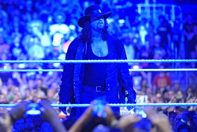 IMAGE DISTRIBUTED FOR WWE - Undertaker gazes at the crowd after what could be his final WrestleMania match on Sunday, April 2, 2017, in Orlando, Fla. (Phelan M. Ebenhack/AP Images for WWE)
