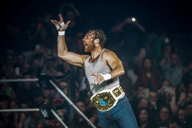 Dean Ambrose arrivesin the ring during the WWE show at Zenith Arena on may 09, 2017 in Lille, north France. / AFP PHOTO / PHILIPPE HUGUEN        (Photo credit should read PHILIPPE HUGUEN/AFP/Getty Images)