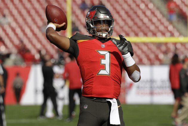 Tampa Bay Buccaneers quarterback Jameis Winston (3) before an NFL football game against the Atlanta Falcons Sunday, Dec. 30, 2018, in Tampa, Fla. (AP Photo/Chris O'Meara)