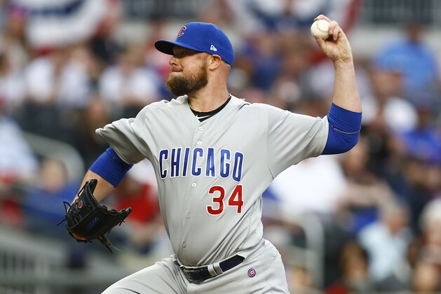 ATLANTA, GEORGIA - APRIL 03:  Pitcher Jon Lester #34 of the Chicago Cubs throws a pitch in the first inning during the game against the Atlanta Braves on April 03, 2019 in Atlanta, Georgia. (Photo by Mike Zarrilli/Getty Images)