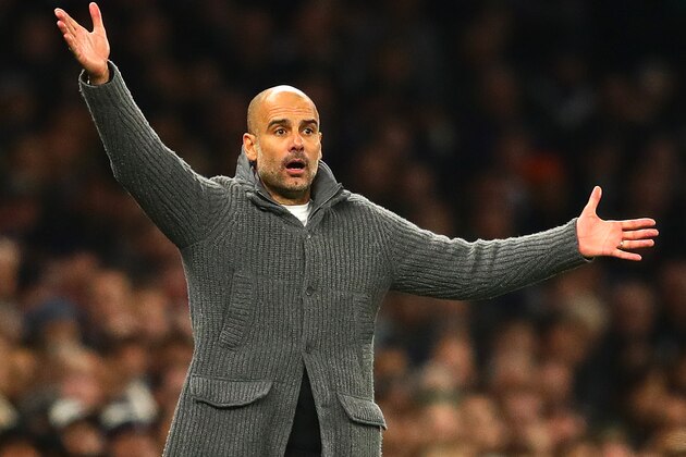 LONDON, ENGLAND - APRIL 09: Manchester City manager Josep Guardiola reacts during the UEFA Champions League Quarter Final first leg match between Tottenham Hotspur and Manchester City at Tottenham Hotspur Stadium on April 09, 2019 in London, England. (Photo by Chris Brunskill/Fantasista/Getty Images)