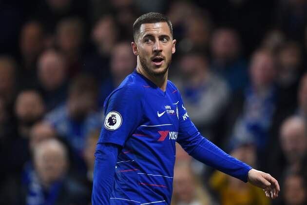 LONDON, ENGLAND - APRIL 08: Eden Hazard of Chelsea looks on during the Premier League match between Chelsea FC and West Ham United at Stamford Bridge on April 08, 2019 in London, United Kingdom. (Photo by Harriet Lander/Copa/Getty Images)