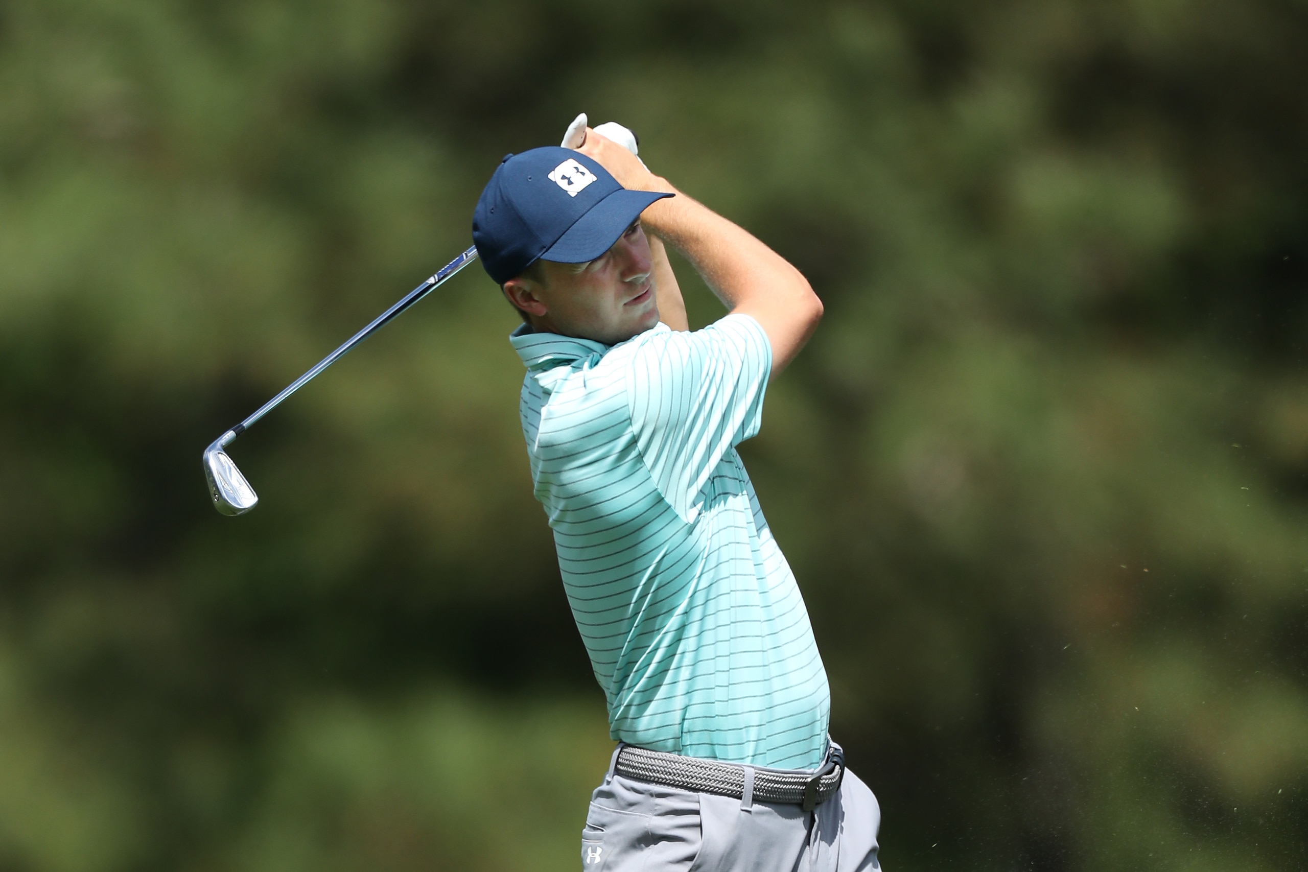 AUGUSTA, GEORGIA - APRIL 09: Jordan Spieth of the United States plays a shot during a practice round prior to the Masters at Augusta National Golf Club on April 09, 2019 in Augusta, Georgia. (Photo by David Cannon/Getty Images)