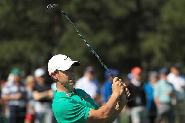 AUGUSTA, GEORGIA - APRIL 10: Rory McIlroy of Northern Ireland plays a shot during a practice round prior to the Masters at Augusta National Golf Club on April 10, 2019 in Augusta, Georgia. (Photo by Mike Ehrmann/Getty Images)