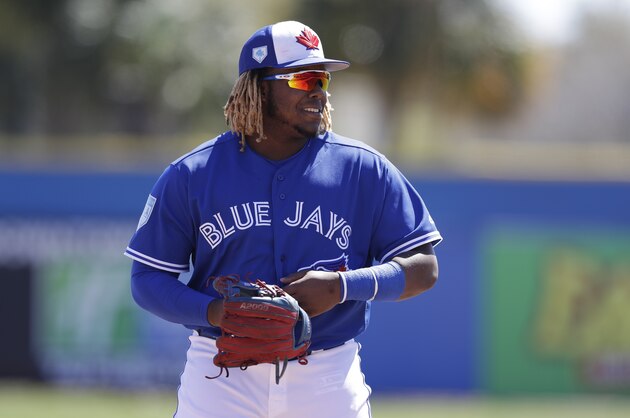 Toronto Blue Jays third baseman Vladimir Guerrero Jr. during the second inning of a spring training baseball game against the Philadelphia Phillies Wednesday, March 6, 2019, in Dunedin, Fla. (AP Photo/Chris O'Meara)