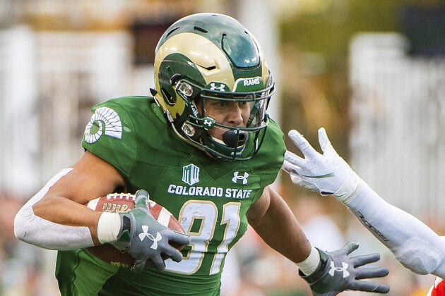 FORT COLLINS, CO - OCTOBER 13: Olabisi Johnson #81 of the Colorado State Rams makes a reception past Bijon Parker #4 of the New Mexico Lobos during the second half on October 13, 2018 in Fort Collins, Colorado. (Photo by Timothy Nwachukwu/Getty Images)