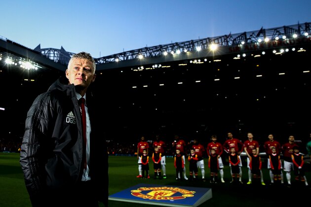 MANCHESTER, ENGLAND - APRIL 10:  Ole Gunnar Solskjaer the head coach / manager of Manchester United during the UEFA Champions League Quarter Final first leg match between Manchester United and FC Barcelona at Old Trafford on April 10, 2019 in Manchester, England. (Photo by Robbie Jay Barratt - AMA/Getty Images)