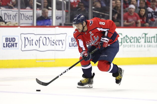 WASHINGTON, DC - APRIL 04: Alex Ovechkin #8 of the Washington Capitals in action against the Montreal Canadiens during the second period at Capital One Arena on April 04, 2019 in Washington, DC. (Photo by Patrick Smith/Getty Images)