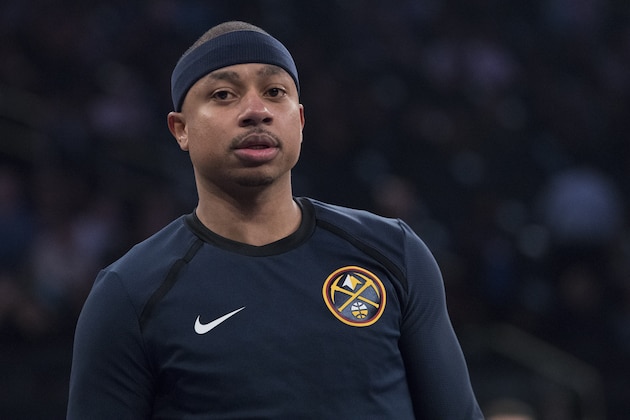 Denver Nuggets guard Isaiah Thomas warms up before the start of an NBA basketball game against the New York Knicks, Friday, March 22, 2019, at Madison Square Garden in New York. (AP Photo/Mary Altaffer)