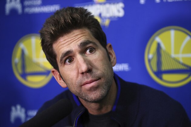 Golden State Warriors General Manager Bob Myers during a media conference Monday, June 11, 2018, in Oakland, Calif. (AP Photo/Ben Margot)