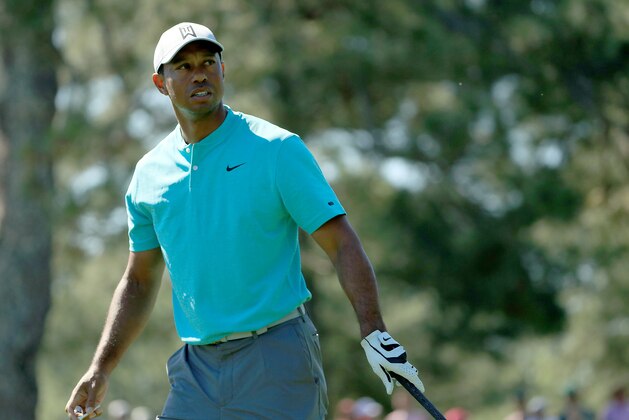 AUGUSTA, GEORGIA - APRIL 10: Tiger Woods of the United States looks on during a practice round prior to the Masters at Augusta National Golf Club on April 10, 2019 in Augusta, Georgia. (Photo by Mike Ehrmann/Getty Images)