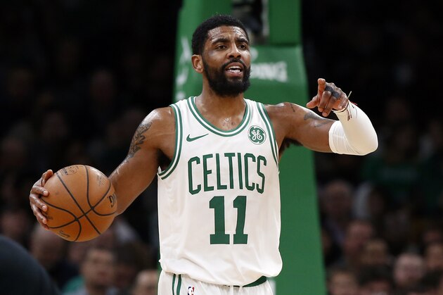 Boston Celtics' Kyrie Irving during the second quarter of an NBA basketball game against the Indiana Pacers Friday, March 29, 2019, in Boston. (AP Photo/Winslow Townson)