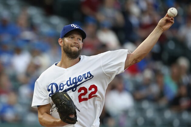 Los Angeles Dodgers' Clayton Kershaw throws to first base to pick off San Antonio Missions' Corey Ray in the first inning, as Kershaw pitches for the Oklahoma City Dodgers on a rehab assignment, in the first inning of the teams' Triple-A baseball game Thursday, April 4, 2019, in Oklahoma City. (AP Photo/Sue Ogrocki)
