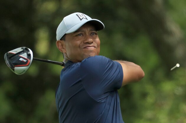 AUGUSTA, GEORGIA - APRIL 11: Tiger Woods of the United States plays his shot from the second tee during the first round of the Masters at Augusta National Golf Club on April 11, 2019 in Augusta, Georgia. (Photo by Mike Ehrmann/Getty Images)