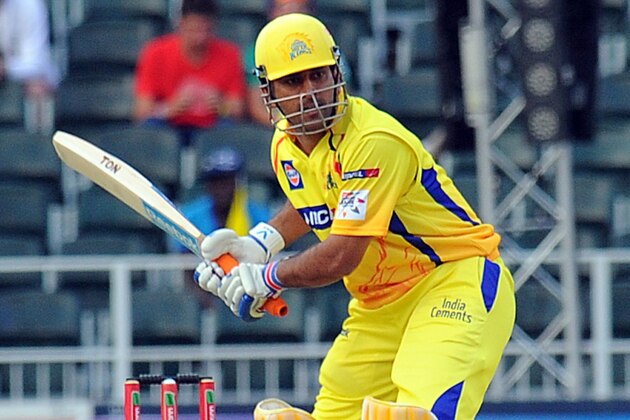 Chennai Super Kings batsman MS Dhoni in action during a Group B match of The Champions League T20 (CLT20) against Sydney Sixers at Wanderers Stadium in Johannesburg on October 14, 2012.
 AFP PHOTO / ALEXANDER JOE        (Photo credit should read ALEXANDER JOE/AFP/GettyImages)